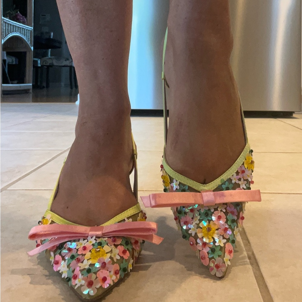 Betsy Johnson Floral Embellished Slingback Heels